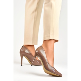 Talons hauts laqués pour femmes GD-FL59TA, marron et beige brun 2