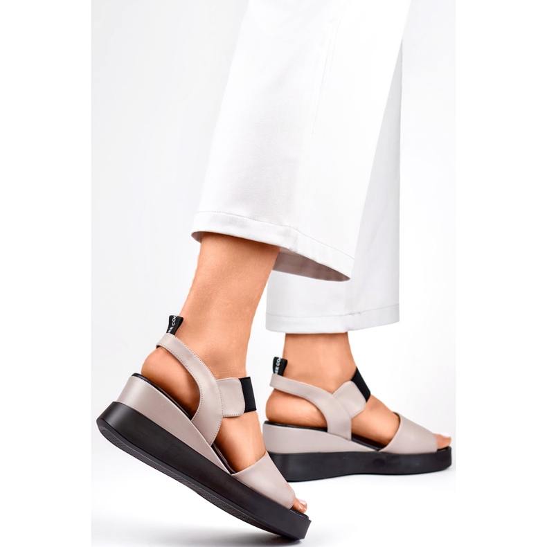 Sandales compensées pour femmes GD-LH2002T, beige 1