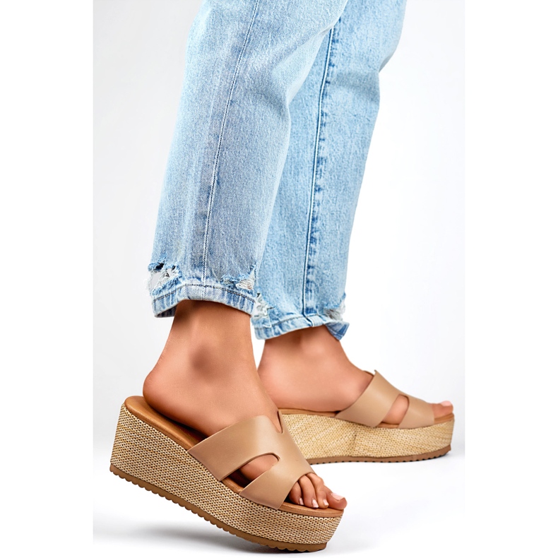 Tongs compensées pour femmes YD8H-19KH Beige 1