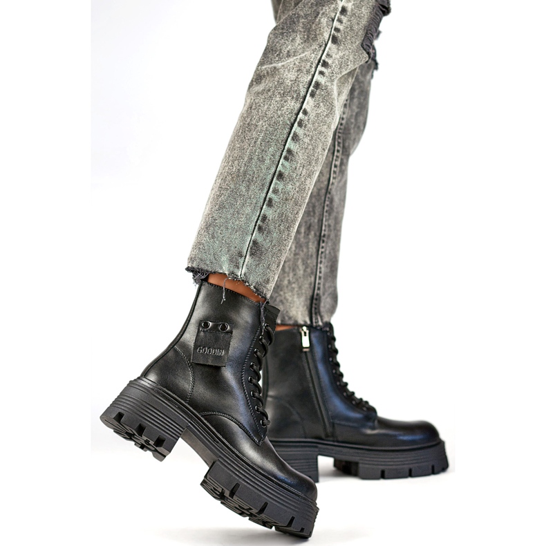 Bottes en cuir pour femmes GD-TL56B, noir le noir 1