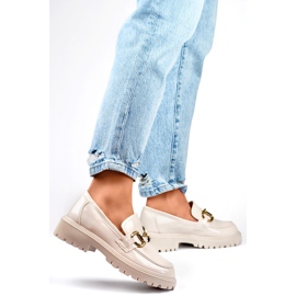 Mocassins pour femmes avec décoration dorée OH31-2LT/BE beige 1 Mocassins pour femmes avec décoration dorée OH31-2LT/BE beige 1