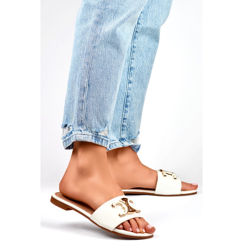 Tongs pour femmes 5174W avec décoration blanche 1