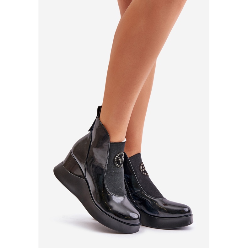 Bottes compensées vernies, isolées Vinceza 66703 Noir 1