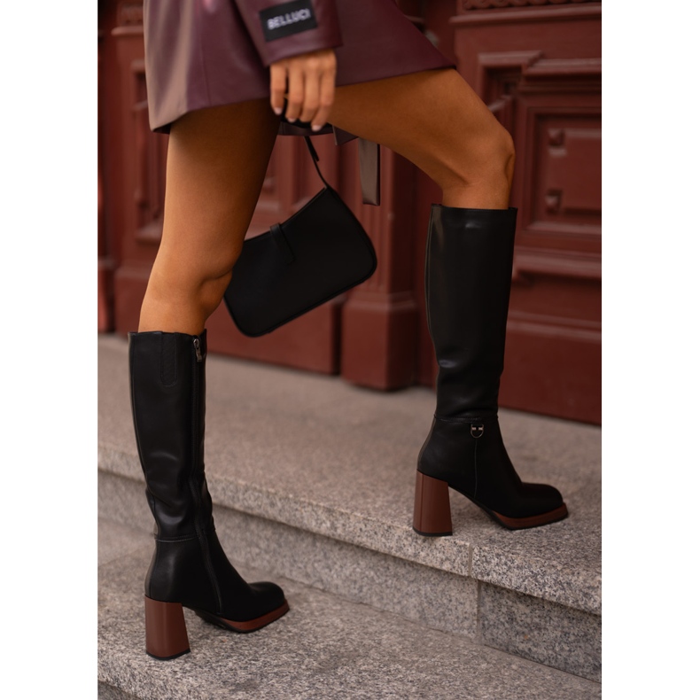 S.Barski Bottes chaudes élégantes en cuir à talons hauts D&amp;A JC42-39 Noir 2