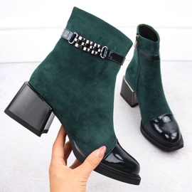 Bottines D&amp;A S.Barski à talon décoratif Collection Premium W MR880-018 OLI269B vert 1