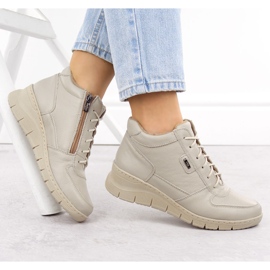 Bottines compensées en cuir pour femmes confortables ekri Helios 543 beige 4