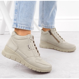 Bottines compensées en cuir pour femmes confortables ekri Helios 543 beige 5