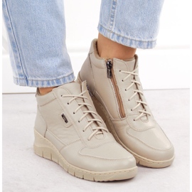 Bottines compensées en cuir pour femmes confortables ekri Helios 543 beige 6