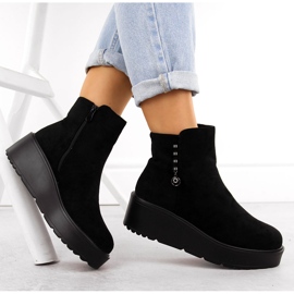 Bottines femme en daim sur plateforme épaisse, noir Potocki 11305 le noir 4