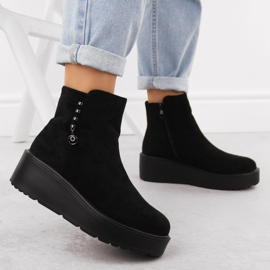 Bottines femme en daim sur plateforme épaisse, noir Potocki 11305 le noir 5