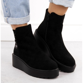 Bottines femme en daim sur plateforme épaisse, noir Potocki 11305 le noir 6