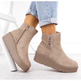 Bottines femme en daim sur plateforme épaisse, beige Potocki 11305 4