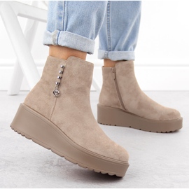 Bottines femme en daim sur plateforme épaisse, beige Potocki 11305 5