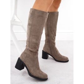 Bottines à talons en daim pour femmes kaki Potocki 60314 vert 3