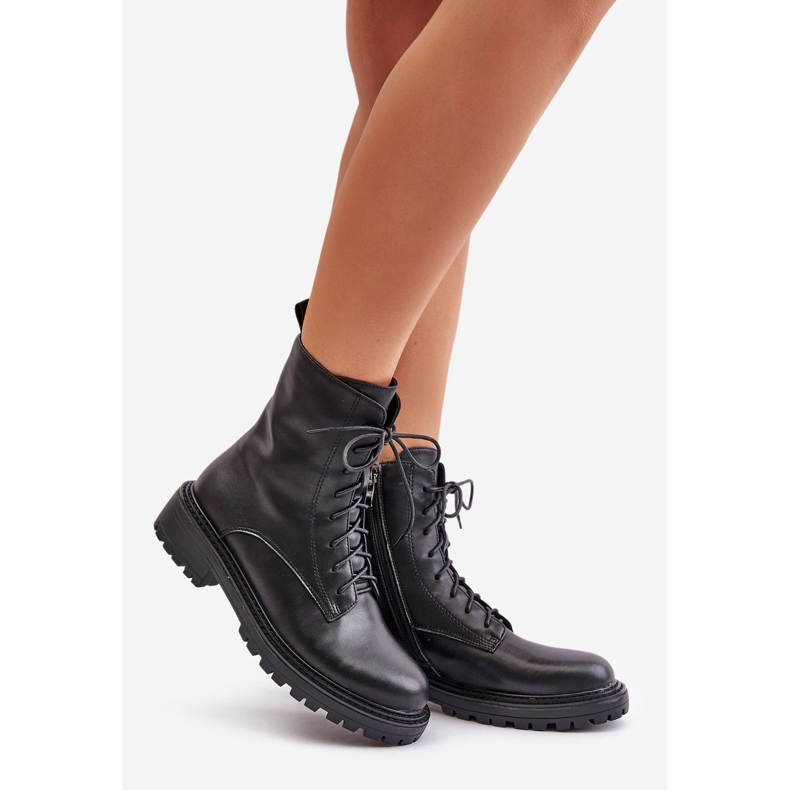 Bottines de travail isolées en cuir avec fermeture éclair, noir Elosie 1