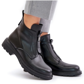 Bottes plates chaudes en cuir noir Komisa le noir 9