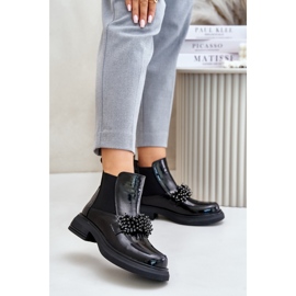 Bottines En Cuir Verni Avec Décoration, Slip-On Isolées, Noir Solimav le noir 4