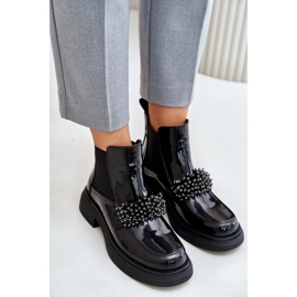 Bottines En Cuir Verni Avec Décoration, Slip-On Isolées, Noir Solimav le noir 7