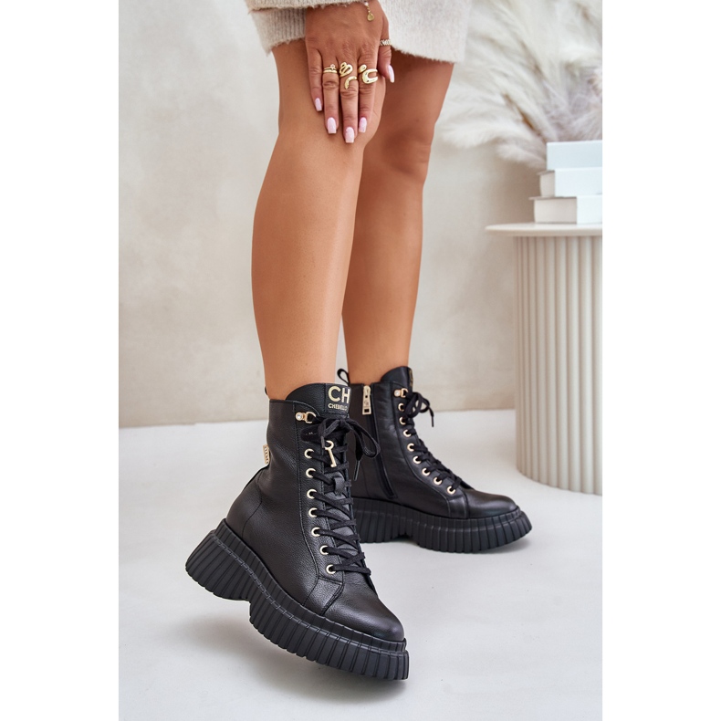 Bottes en cuir sur plateforme avec fermeture éclair et cadenas décoratif CheBello 4517 noir le noir 1 Bottes en cuir sur plateforme avec fermeture éclair et cadenas décoratif CheBello 4517 noir le noir 1