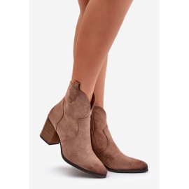 Bottes de Cowboy à Talon Haut Isolées en Eco Daim Vinceza 58345 Beige Foncé 1