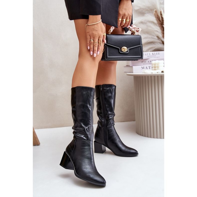 Bottes isolées à talons hauts mi-mollet en cuir écologique Noir Ellithira le noir 2