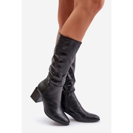 Bottes isolées à talons hauts mi-mollet en cuir écologique Noir Ellithira 1