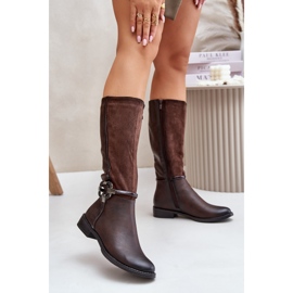 Jezzi Bottes Isolées À Talon Plat Avec Boucle Décorative Marron Leatharia brun 2