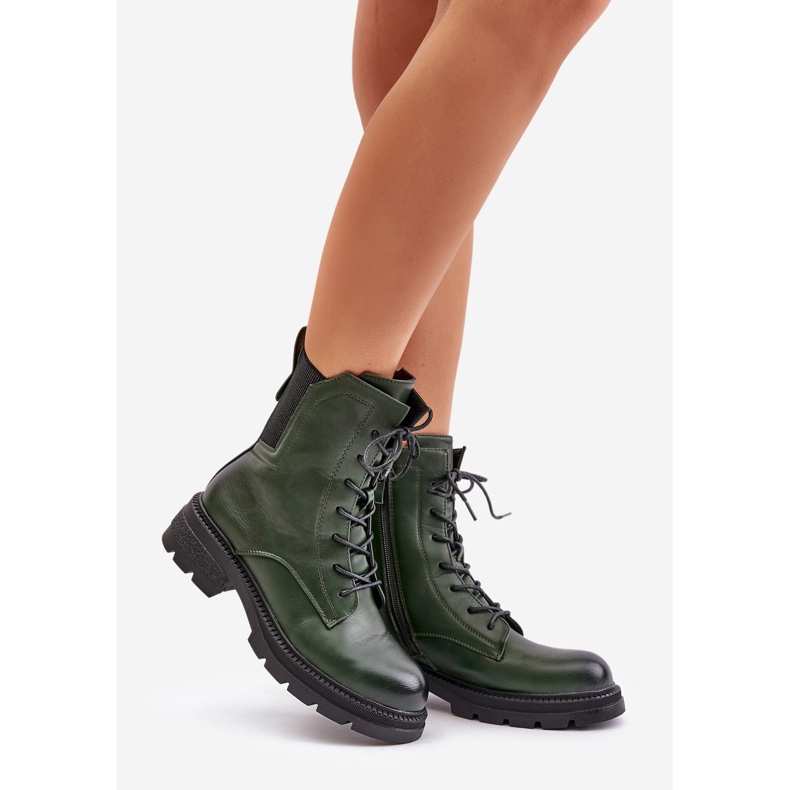 Jezzi Bottes de travail isolées avec fermeture éclair, vert Leairae 1