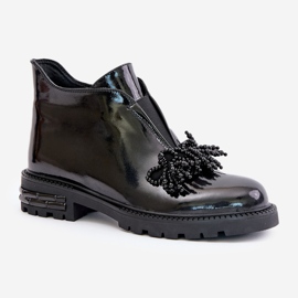 S.Barski Bottines en cuir verni avec décoration isolée D&amp;A LZ42-036 Noir le noir 4