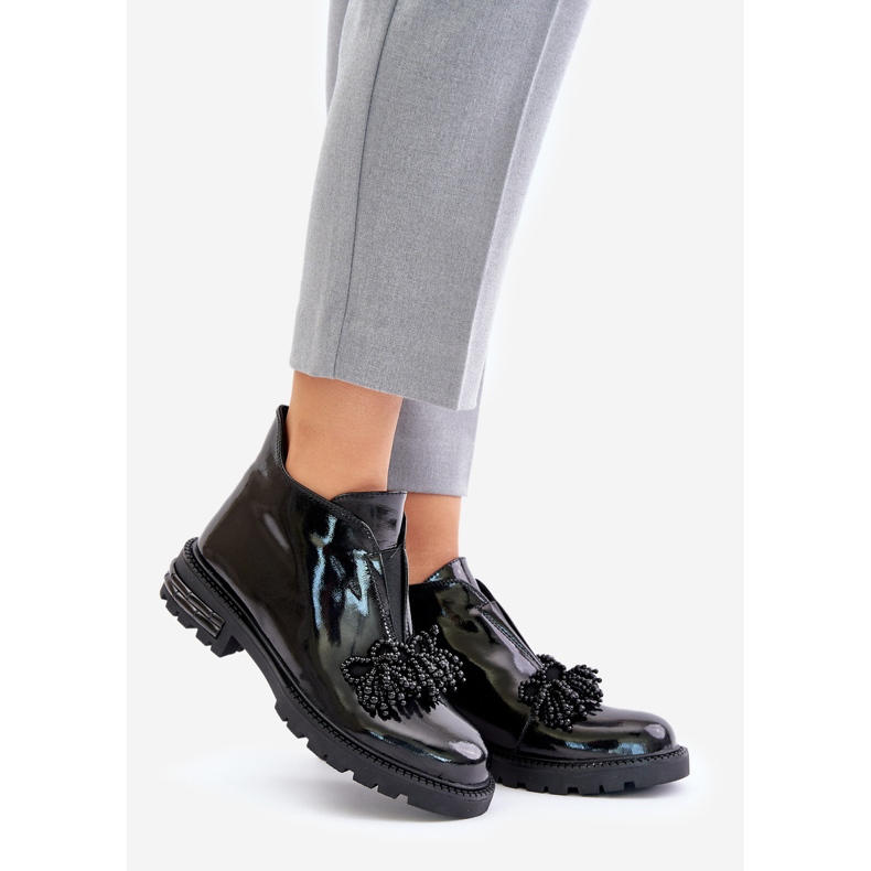 S.Barski Bottines en cuir verni avec décoration isolée D&amp;A LZ42-036 Noir 1