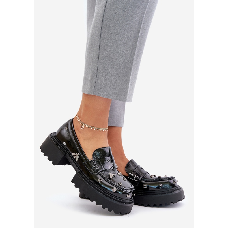 S.Barski Chaussures en cuir verni pour femmes avec décorations D&amp;A MR880-103 Noir le noir 1