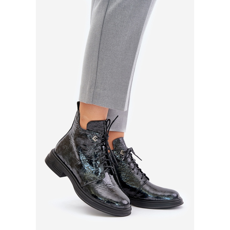 S.Barski Bottes en cuir verni pour femme, chaudes, zippées, D&A LZ42-042, noires et grises le noir 1 S.Barski Bottes en cuir verni pour femme, chaudes, zippées, D&A LZ42-042, noires et grises le noir 1