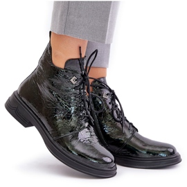 S.Barski Bottes en cuir verni pour femme, chaudes, zippées, D&amp;A LZ42-042, vert foncé 13