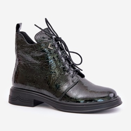 S.Barski Bottes en cuir verni pour femme, chaudes, zippées, D&amp;A LZ42-042, vert foncé 7