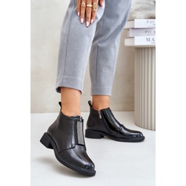 S.Barski Bottines basses en cuir verni avec décoration zippée D&amp;A MR880-142 Noir le noir 2