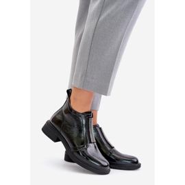 S.Barski Bottines basses en cuir verni avec décoration zippée D&amp;A MR880-142 Noir le noir 1