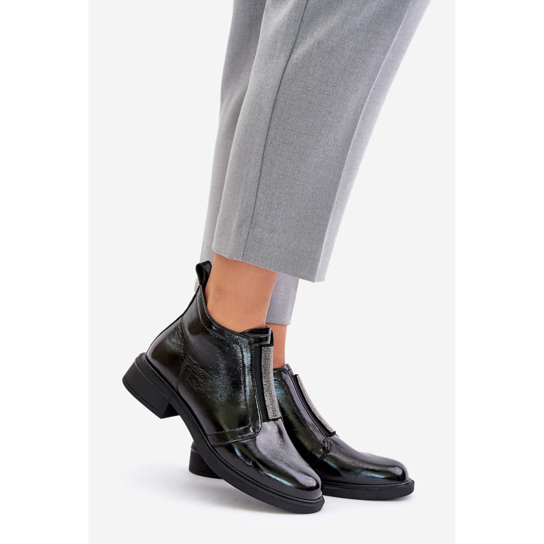 S.Barski Bottines basses en cuir verni avec décoration zippée D&amp;A MR880-142 Noir 1