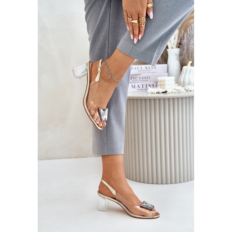 S.Barski Sandales transparentes avec un papillon sur talon haut D&amp;A MR42-326 Doré 2