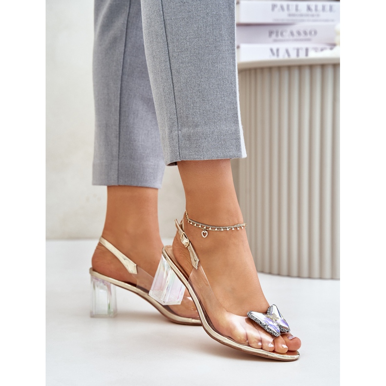 S.Barski Sandales transparentes avec un papillon sur talon haut D&amp;A MR42-326 Doré 1