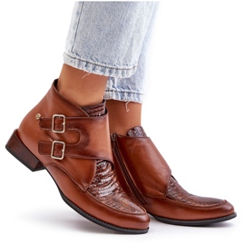 Bottines à Talon Bas en Cuir avec Boucles Maciejka 06696-02 Marron brun 9