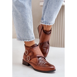 Bottines à Talon Bas en Cuir avec Boucles Maciejka 06696-02 Marron brun 3