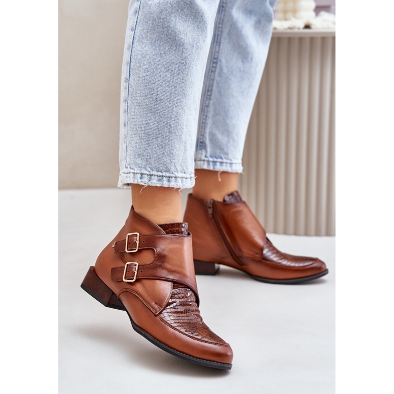 Bottines à Talon Bas en Cuir avec Boucles Maciejka 06696-02 Marron brun 2