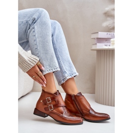 Bottines à Talon Bas en Cuir avec Boucles Maciejka 06696-02 Marron brun 8