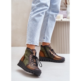 Bottines Plateforme et Compensées en Cuir Maciejka 06702-09 Vert et Doré 2
