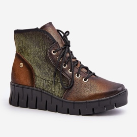 Bottines Plateforme et Compensées en Cuir Maciejka 06702-09 Vert et Doré 4