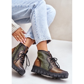 Bottines Plateforme et Compensées en Cuir Maciejka 06702-09 Vert et Doré 7