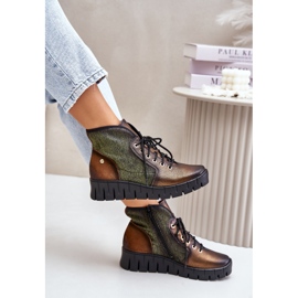 Bottines Plateforme et Compensées en Cuir Maciejka 06702-09 Vert et Doré 8