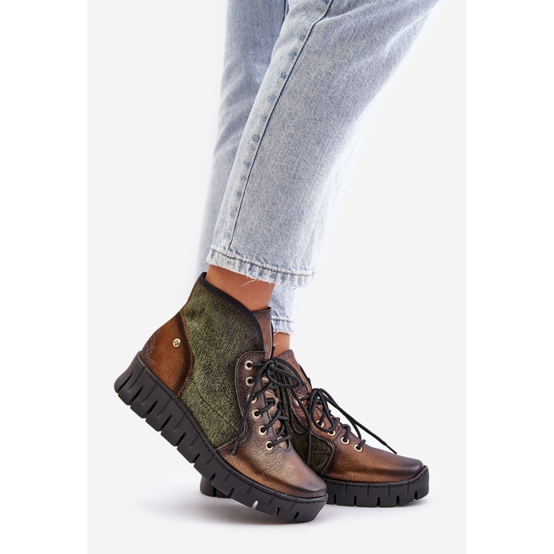 Bottines Plateforme et Compensées en Cuir Maciejka 06702-09 Vert et Doré 1