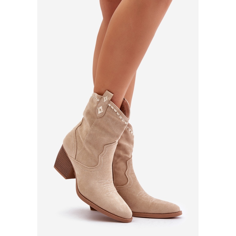 Bottines cowboy à talon haut en éco-daim, beige clair Narinae 1