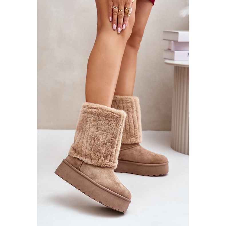 Bottes de neige à plateforme Lisonea beiges avec tige retroussée 2